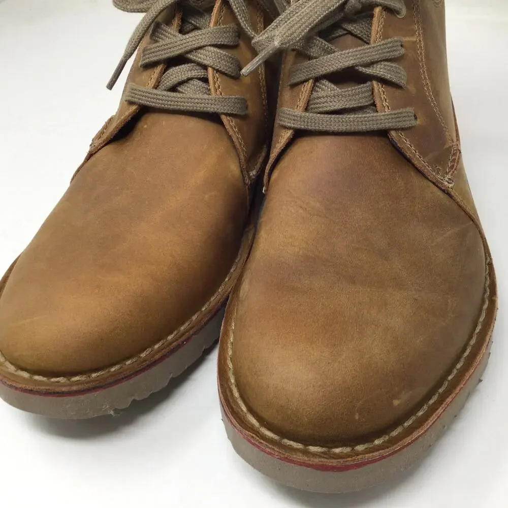Clarks Mens Vargo Mid Ankle Chukka Boot Light Brown Leather Size 10 Pre Owned